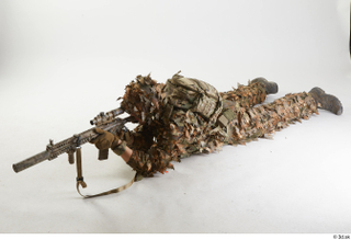 Frankie Perry In Ghillie Lying with Gun aiming gun lying…